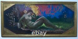 Antique Painting Signed, Oil On Canvas, Symbolic School, Nymph, Early 20th Century