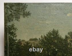 Antique Painting Signed, Oil On Terracotta Plate, Animated Landscape, Early 20th Century