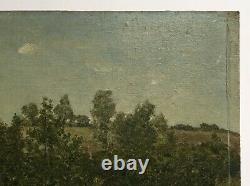 Antique Painting Signed, Oil On Terracotta Plate, Animated Landscape, Early 20th Century