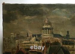 Antique Painting Signed, Pantheon And Roofs Of Paris, Oil On Canvas, Early 20th Century