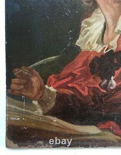 Antique Painting Signed, Portrait After Fragonard, Oil On Isolel, 20th Century