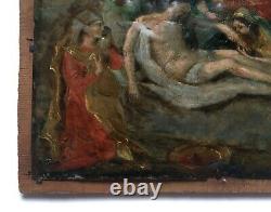 Antique Painting Signed, Religious Scene, Oil On Copper Xviie