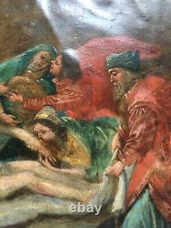 Antique Painting Signed, Religious Scene, Oil On Copper Xviie