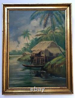 Antique Painting Signed, Vietnamese School, Oil On Canvas, Vietnam, Early 20th Century