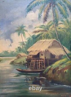 Antique Painting Signed, Vietnamese School, Oil On Canvas, Vietnam, Early 20th Century
