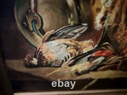 Antique Painting. The Hunting Trophies. Oil on Canvas, Signed M F