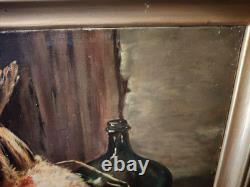 Antique Painting. The Hunting Trophies. Oil on Canvas, Signed M F