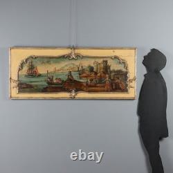 Antique Painting, View of the Port, Oil on Panel, 19th Century, Original