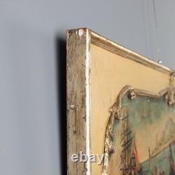 Antique Painting, View of the Port, Oil on Panel, 19th Century, Original