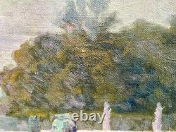 Antique Paris Landscape Painting, Versailles Garden Park, Woman, Art Deco, 1900