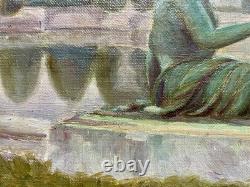 Antique Paris Landscape Painting, Versailles Garden Park, Woman, Art Deco, 1900