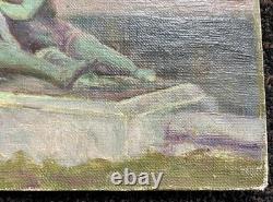 Antique Paris Landscape Painting, Versailles Garden Park, Woman, Art Deco, 1900