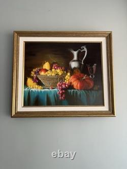 Antique Signed Oil Painting on Canvas – Still Life with Fruit – Gilded Frame