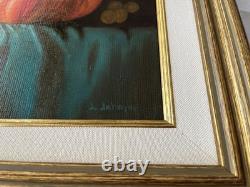 Antique Signed Oil Painting on Canvas – Still Life with Fruit – Gilded Frame