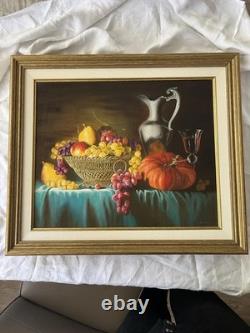 Antique Signed Oil Painting on Canvas – Still Life with Fruit – Gilded Frame