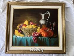 Antique Signed Oil Painting on Canvas – Still Life with Fruit – Gilded Frame