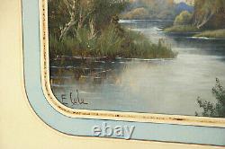 Antique early 20th century landscape painting signed oil on cardboard