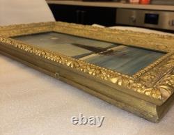 Antique nighttime marine painting, moonlight, oil on wood panel, circa 1900