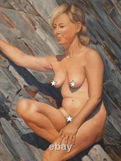 Antique oil painting on canvas signed by the artist M. DUQUE. Nude woman