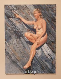 Antique oil painting on canvas signed by the artist M. DUQUE. Nude woman