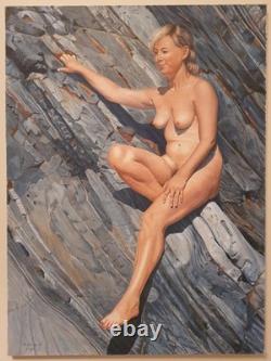 Antique oil painting on canvas signed by the artist M. DUQUE. Nude woman