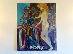 Antique oil painting on canvas signed female nude