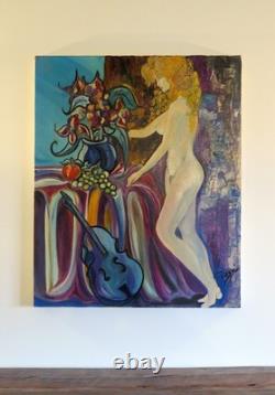 Antique oil painting on canvas signed female nude