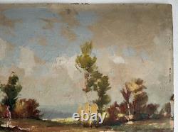 Antique oil painting on wood, signed C. Cipra, French landscape, c. 1930