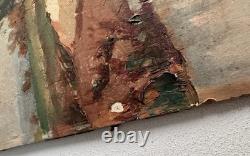 Antique oil painting on wood, signed C. Cipra, French landscape, c. 1930