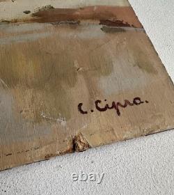 Antique oil painting on wood, signed C. Cipra, French landscape, c. 1930