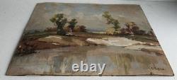 Antique oil painting on wood, signed C. Cipra, French landscape, c. 1930