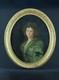 Antique Oil Painting Portrait Of A Young Woman, Quality 18th Century, Oval Frame, Gold Wood