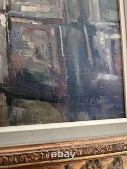 Antique painting, oil on canvas, view of a district of Bruges, 20th century