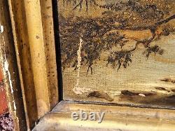 Antique painting signed 1889. Riverbank oil on canvas. To be restored.