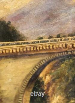 Antique painting signed. A stone bridge. Oil on canvas.
