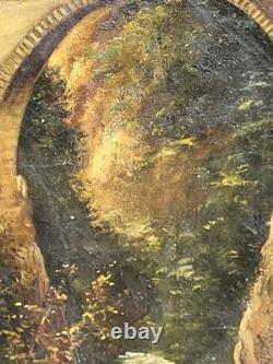 Antique painting signed. A stone bridge. Oil on canvas.