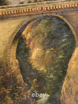 Antique painting signed. A stone bridge. Oil on canvas.