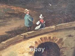 Antique painting signed. Animated Landscape. Oil on canvas in 19th century style.