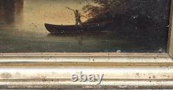 Antique painting signed. Animated Landscape. Oil on canvas in 19th century style.