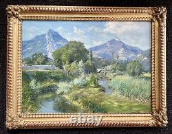 Antique painting signed Bertier XIX mountain landscape Wibault oil canvas