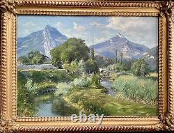 Antique painting signed Bertier XIX mountain landscape Wibault oil canvas