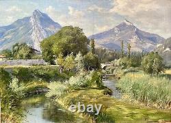 Antique painting signed Bertier XIX mountain landscape Wibault oil canvas