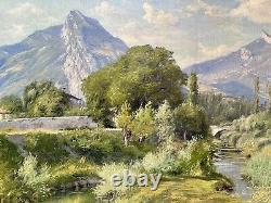 Antique painting signed Bertier XIX mountain landscape Wibault oil canvas