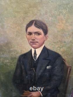 Antique signed painting. Portrait of a man. Signed oil painting on canvas