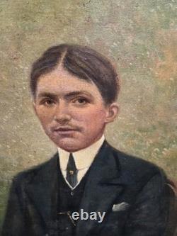 Antique signed painting. Portrait of a man. Signed oil painting on canvas