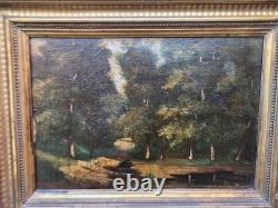 Antique signed painting. Woodland landscape. Oil painting on wooden panel