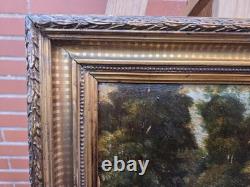 Antique signed painting. Woodland landscape. Oil painting on wooden panel
