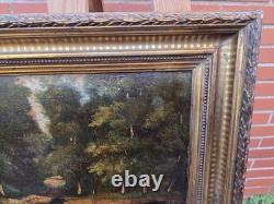 Antique signed painting. Woodland landscape. Oil painting on wooden panel