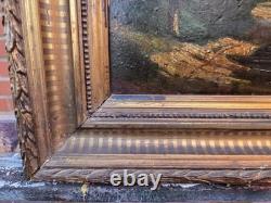 Antique signed painting. Woodland landscape. Oil painting on wooden panel