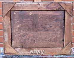 Antique signed painting. Woodland landscape. Oil painting on wooden panel